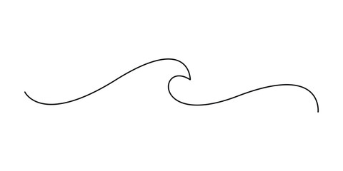 Vector isolated continuous one line simple ocean or sea wave drawing. Single line sea wave minimal tattoo sketch. Vector illustration