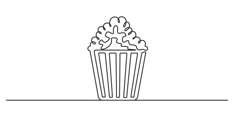 Continuous one line art drawing of popcorn. Single line drawing popcorn. National Popcorn Day concept background. Doodle vector illustration