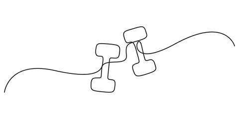 Obraz premium Continuous one line drawing of dumbbells. Sport equipment in one continuous linear style. Vector element for poster, banner, flyer. Sport, workout, wellness. Pro vector