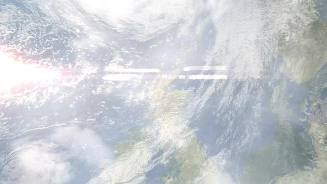Earth zoom in from space and focus on Dingwall, Scotland, Highland, Great Britain. Background for travel intro or blog. Satellite view. 3D style Animation. Images from NASA.