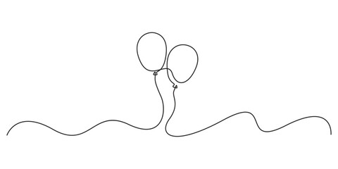 Flying balloon continuous single line drawing. Birthday gift symbol. Isolated on white background vector illustration