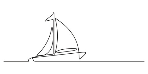 Continuous one line drawing of sailboat or yacht single line drawing outline vector art illustration, One continuous line drawing of sailboat. Business icon. Doodle vector illustration