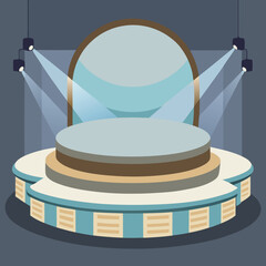 A clean circular stage design with neutral tones and soft lighting 