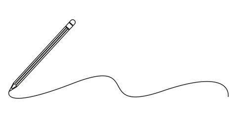 Pencil vector illustration with continuous single line drawing isolated on white background. One line art wood pencil