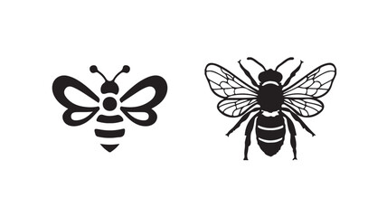  Bee silhouette icon, black on a white isolated background. vector  illustration eps 10.