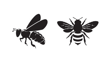 Honey bee black silhouette set, vector illustration eps 10.