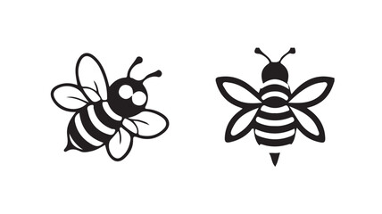 Honey bee black silhouette set, vector illustration eps 10.