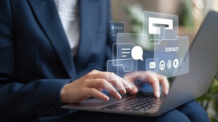 Business Professional Engaging with Digital Communication on Laptop Screen
