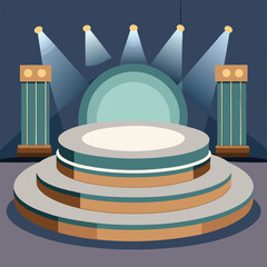 A clean circular stage design with neutral tones and soft lighting