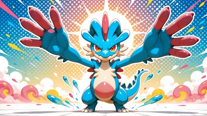 元気いっぱいの青い幻想生物