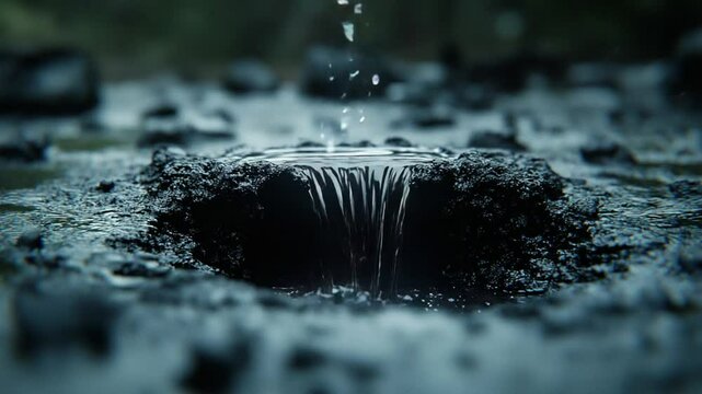 Dark Nature Waterfall with Water Drops, and Forest.