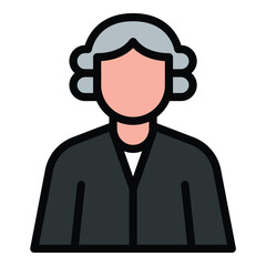 Judge icon flat line style illustration representing legal authority and courtroom proceedings, suitable for justice, law, and government-related projects