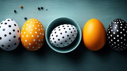 Easter eggs in a row on a teal background