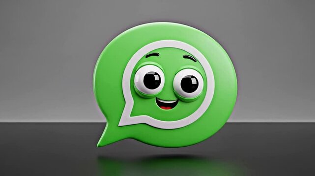 Animated Green Chat Bubble Character with Googly Eyes and a Happy Smile