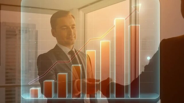 Gr&aacute;fico de sucesso financeiro. Homem de neg&oacute;cios.