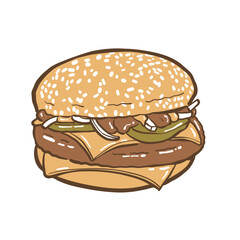 Hand Drawn Burger Illustration Sketch Style Food for Menu, Cafe, and Snack Design