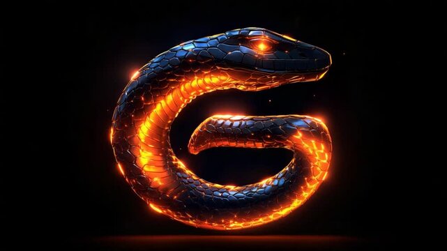 Fiery Snake Letter G with 3D Render, and Dark Background.