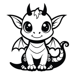 Adorable Baby Dragon Cute Kawaii Dragon Illustration, Printable Coloring Page