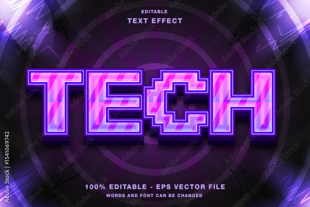 Fototapete tech 3d editable text effect template premium vector with pixel style