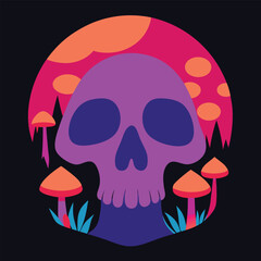 Mystical Skull and Mushrooms A Surreal Illustration