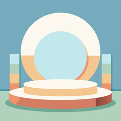 A minimalist stage mockup with soft pale blue, crisp white, and warm tan backdrop