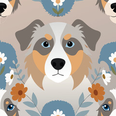 Australian Shepherd Dog Floral Pattern Elegant Canine Design