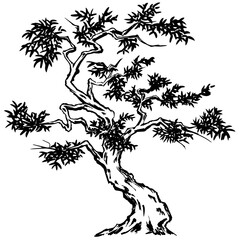 Hand-Drawn Chinese Ink Tree Vector Illustration – Elegant Minimalist Botanical Nature Line Art in Traditional Asian Sumi-e Brush Painting Style for Wall Art, Stationery, Packaging, and Branding Design
