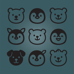 set of cartoon animals  faces vector illustrator design.