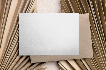 Invitation card mockup png transparent, brown envelope, aesthetic background