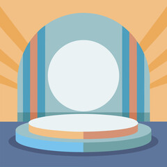 A minimalist stage mockup with soft pale blue, crisp white, and warm tan backdrop