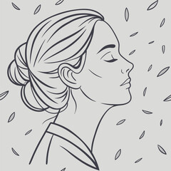 Serene Woman Line Art Illustration of Tranquility and Peace