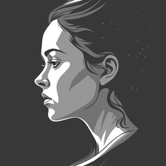 Monochromatic Profile Portrait Elegant Woman in Silhouette