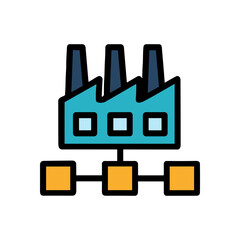Connected factory distribution and production chains. Icon symbol illustration