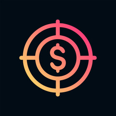 Concentric target encircles dollar sign icon. Icon symbol illustration