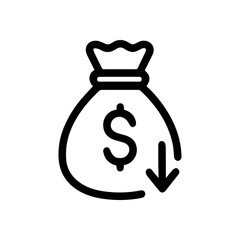 Decreasing funds Bag of money. Icon symbol illustration