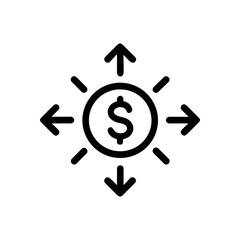 Dollar sign with radiating arrows. Icon symbol illustration