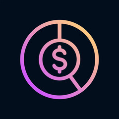 Financial chart within segmented circle. Icon symbol illustration