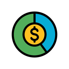 Financial pie chart with dollar symbol. Icon symbol illustration