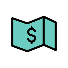 Folded money with dollar sign. Icon symbol illustration