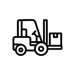 Forklift carries a box load. Icon symbol illustration