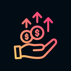 Growing wealth illustrated with upward arrows. Icon symbol illustration