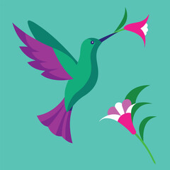 Hummingbird and Flowers A Vibrant Illustration (1(235).eps)