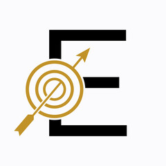 Target Logo On Letter E Concept For Success Symbol. Business Goal Logo Design