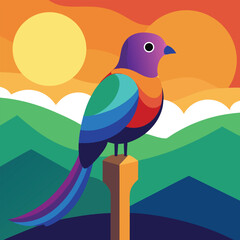 Vibrant Rainbow Bird on Hilltop at Sunset (1 (245).eps)