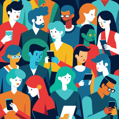 Connected Crowd Diverse People Using Smartphones and Tablets