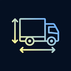 Truck dimensions outlined on dark background. Icon symbol illustration