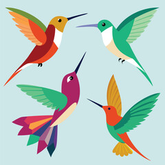Vibrant Hummingbird Illustration Set Colorful Birds in Flight