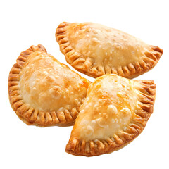 Close-up of three golden-brown empanadas