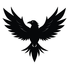 Majestic Raven Silhouette Wings Spread Wide, Powerful Bird Vector Illustration
