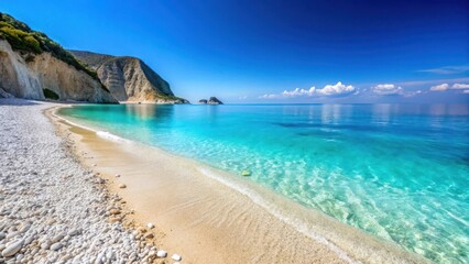 Fototapeta premium Beautiful sandy beach of Zakynthos with turquoise waters and white pebbles under a clear blue sky